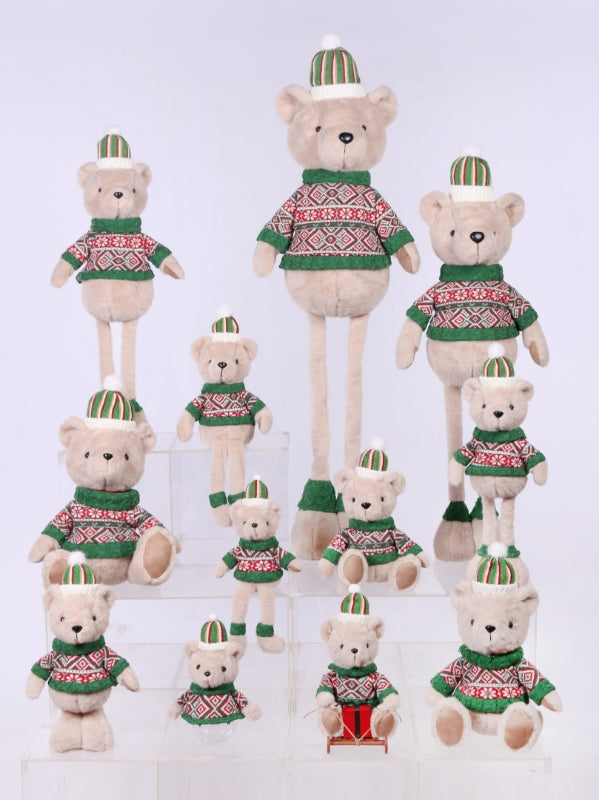 Green Christmas Knitted Sweater Teddy Bear with Extendable Leg