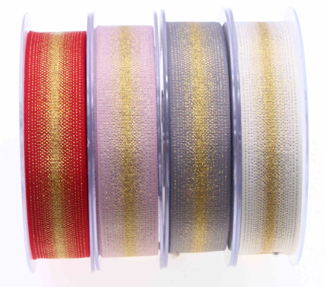 Gold Glitter Center Stripe Faux Linen ribbons