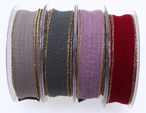 Textured Faux Suede ribbons with Metallic Gold Edges