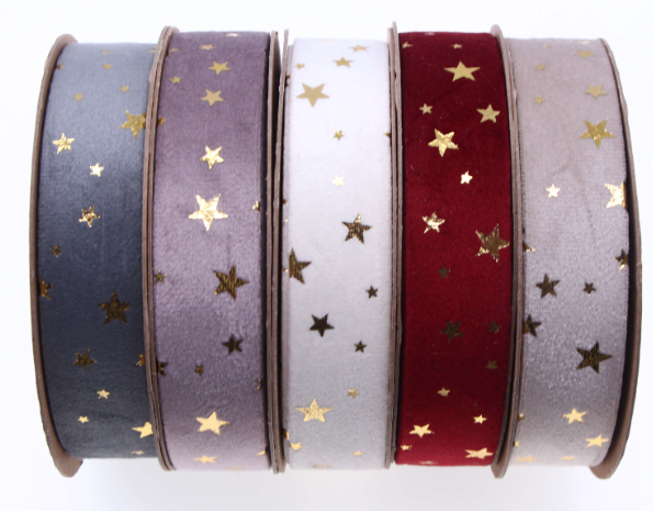 Velvet ribbons with Gold Foil Star Print