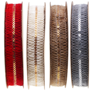 Sequin Trim Faux Burlap ribbon