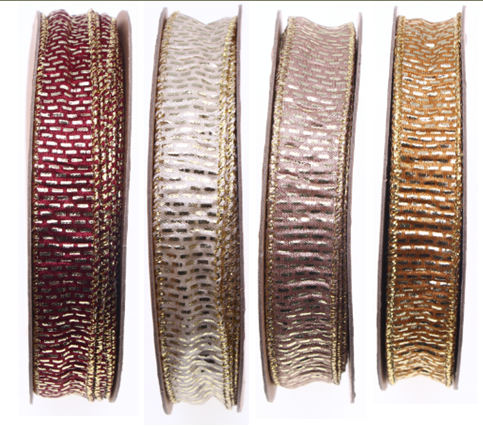 Crinkle-cut Metallic ribbon with Gold Wire Edges
