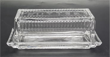 Glass Butter Dish with Butter Embossed Wording Lid
