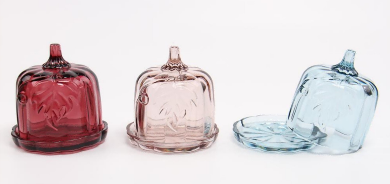 Glass Butter Dish with Pumpkin-shaped Lids