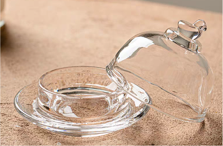 Glass Butter Dish with Bird-shaped Handle