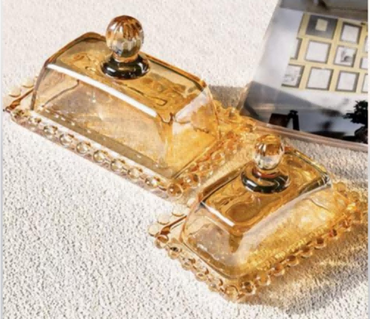 Glass Butter Dish with Pearl-style Rim
