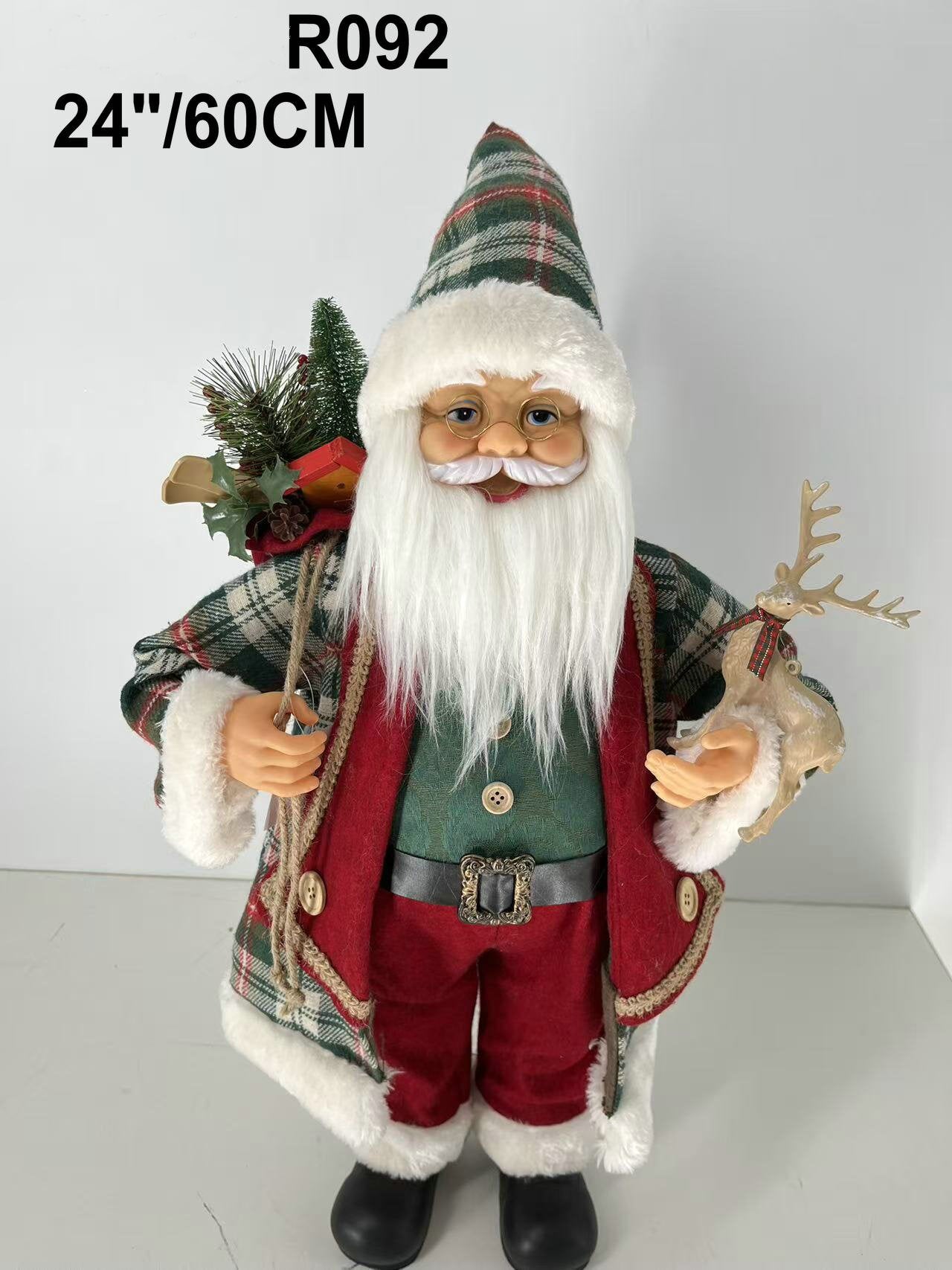 Santa Claus holding Gift Bag and Reindeer