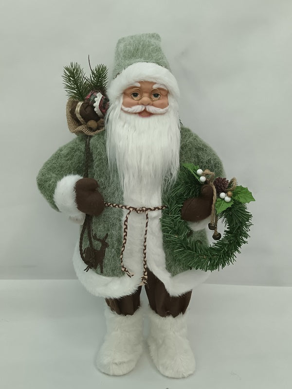 Santa Claus holding Present and Christmas Wreath