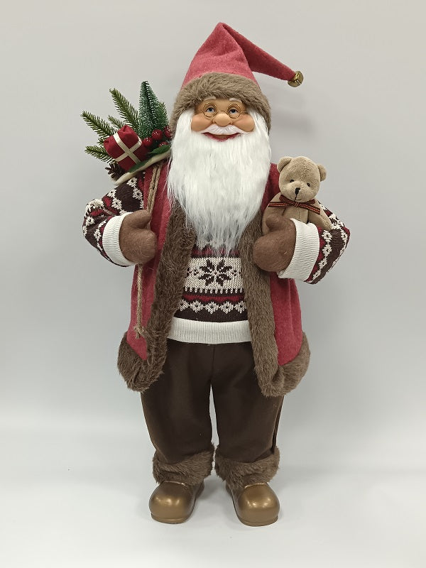Santa Claus holding Teddy Bear and Gift Bag