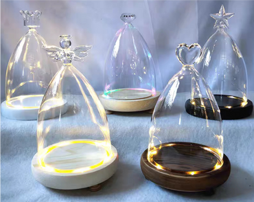 Glass Dome Cloches with Wooden Bases