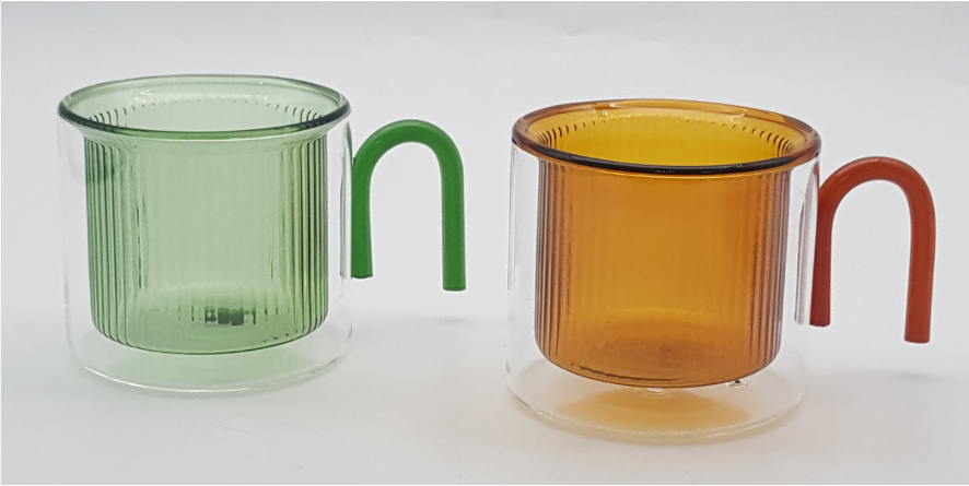 Double-walled Ribbed Glass Mug