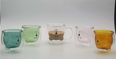 Double-walled Glass Mug with Teddy Bear Design