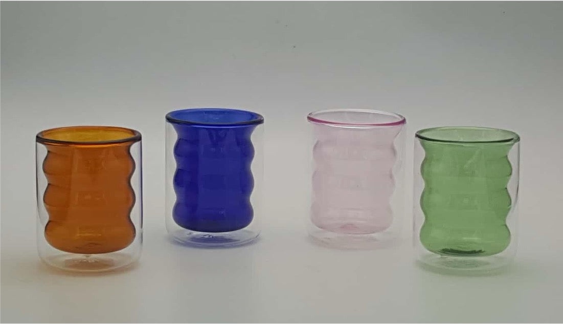 Double-walled Glass Tumbler with Groovy Textured Inner Layer