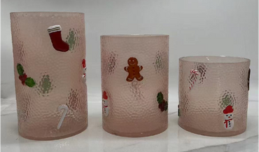 Christmas Themed Embossed Glass Candle Holder
