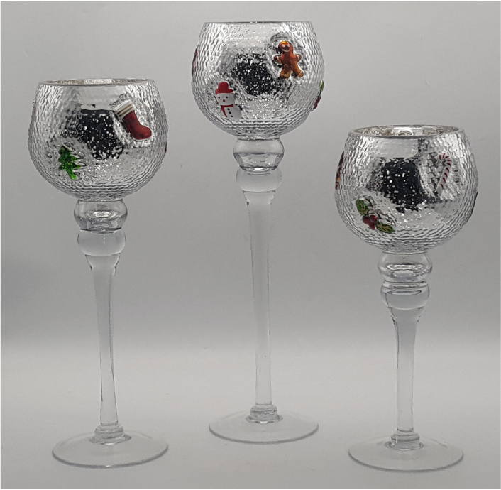 Christmas Themed Embossed Stemmed Glass Candle Holder