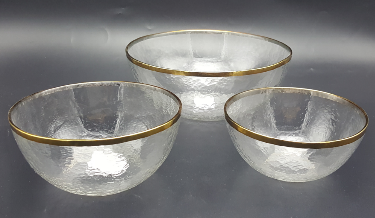 Gold-rimmed Glass Serving Bowl and Plate Set