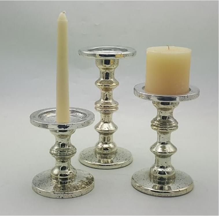 Silver Distressed Glass Candle Pillar