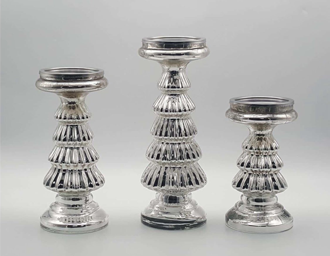 Silver Glass Candle Taper