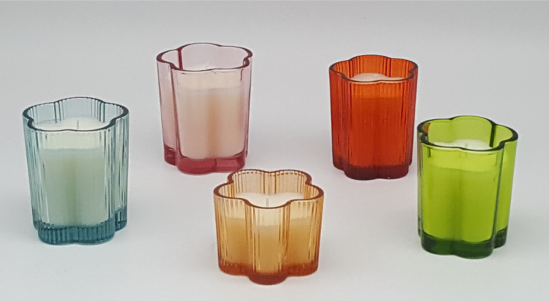 Flower-like Fluted Glass Candle Holder with Wax