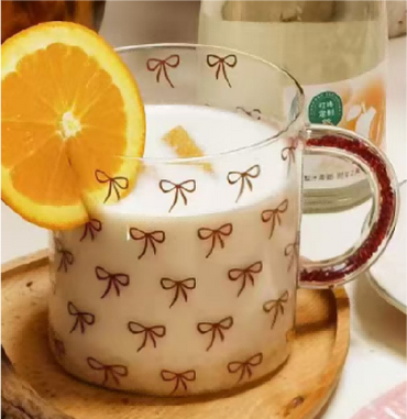 Glass Coffee Mug with Printed Bowknot