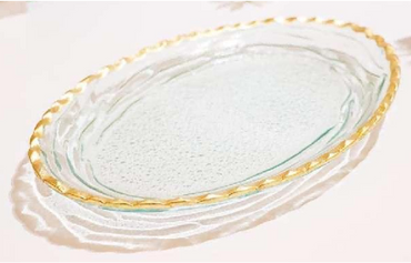 Gold-rimmed Oval Glass Serving Plate