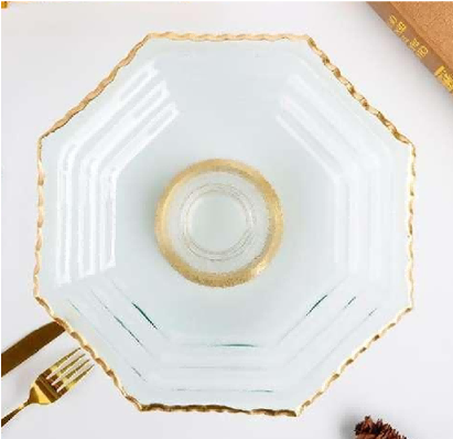 Gold-rimmed Shaped Glass Serving Plate