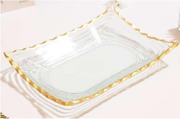 Gold-rimmed Rectangular Glass Serving Plate
