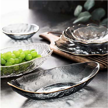 Gold-rimmed Glass Serving Bowl and Plate Set
