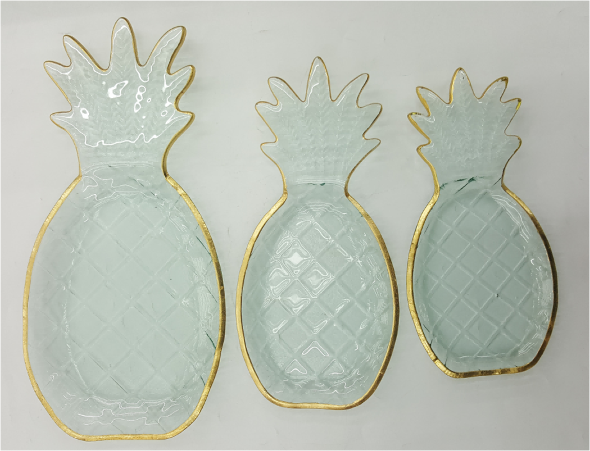 Gold-rimmed Pineapple-shaped Glass Serving Plate