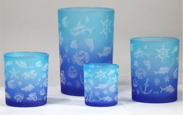 Frosted Blue Glass Candle Holders