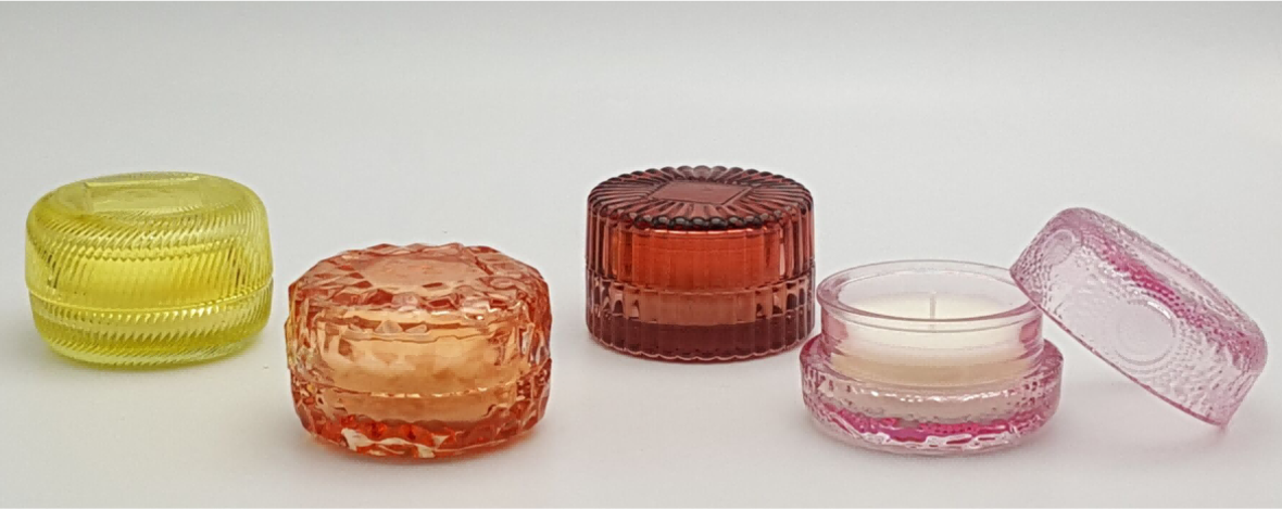 Textured Glass Candle Holder with Lids and Wax