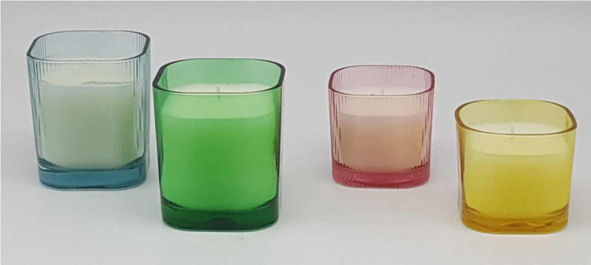 Colored Square Glass Candles Holder with Wax