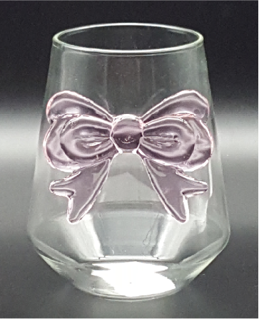 Clear Glass Tumbler with Pink Bowknot Decoration