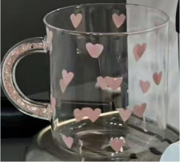 Glass Coffee Mug with Printed Heart