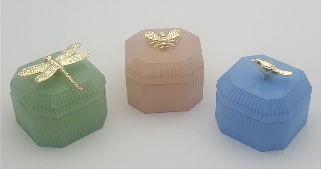 Glass Trinket Box with Decorative Nature Themed Metallic Lid