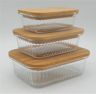 Stackable Glass Lunch Box with Wooden Lids
