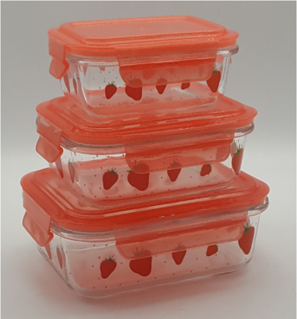 Strawberry Pattern Glass Lunch Box with Locking Lids