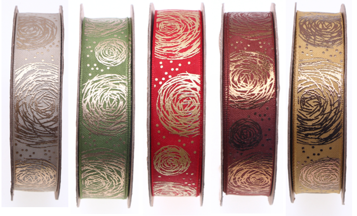 Gold Foil Rose Swirl Satin ribbon