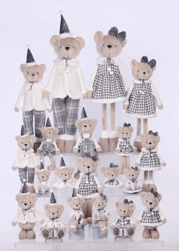 White Sweater Christmas with Plaid Pants Teddy Bear with Extendable Leg