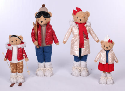 Extendable Leg Teddy Bear with Puffer Jacket and Skiing Gear