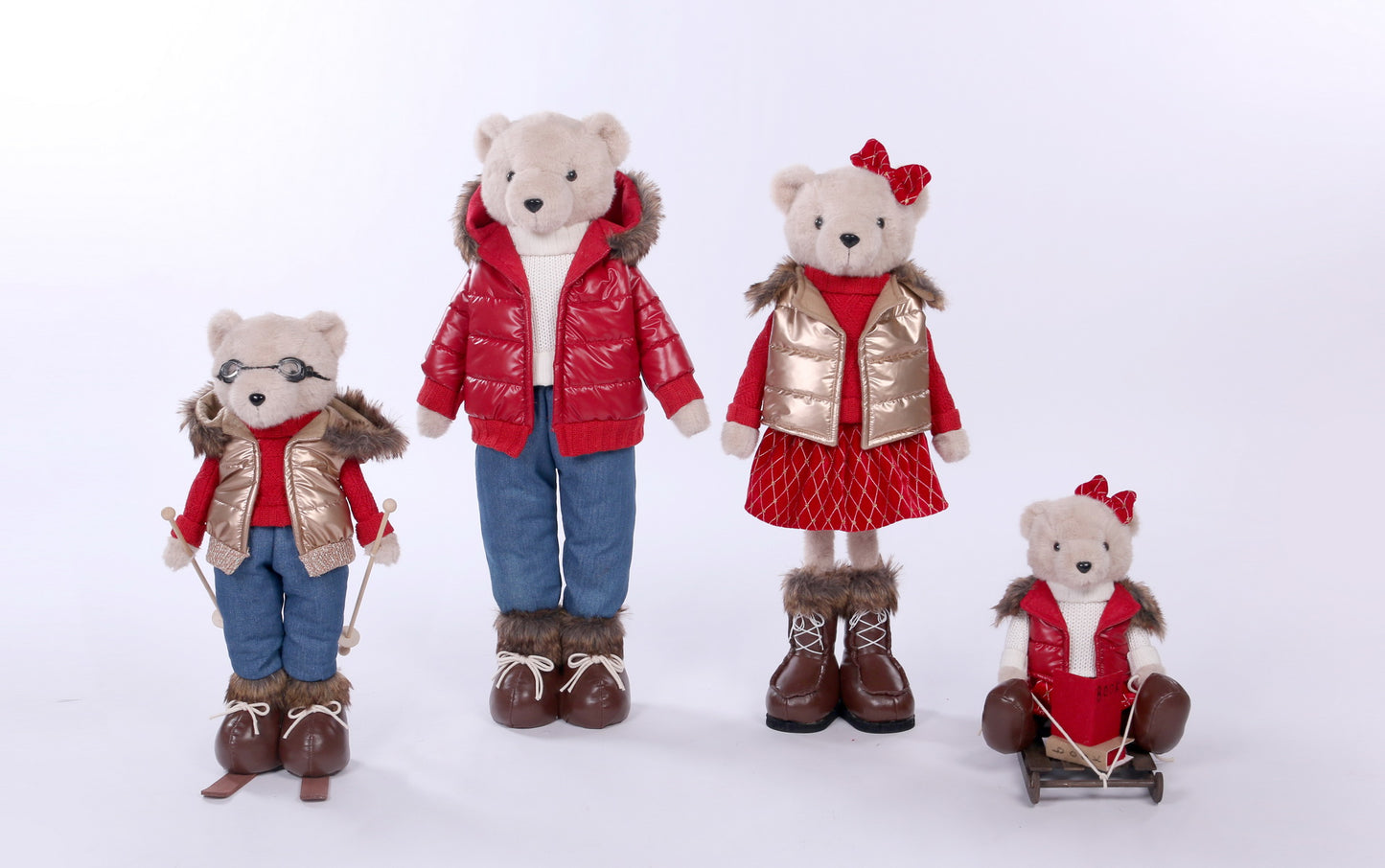 Extendable Leg Teddy Bear with Puffer Jacket and Skiing Gear