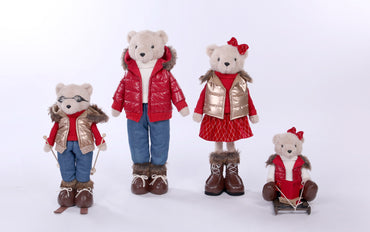 Extendable Leg Teddy Bear with Puffer Jacket and Skiing Gear