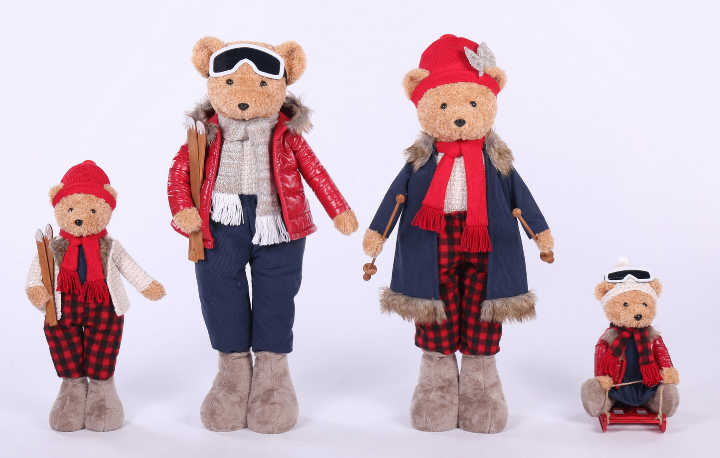 Extendable Leg Teddy Bear with Puffer Jacket and Skiing Gear