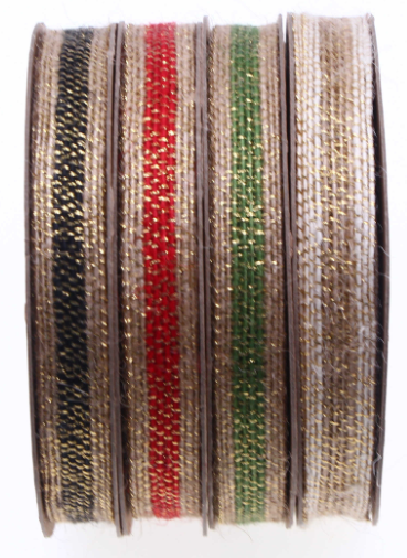 Natural Jute ribbon with Center Stripe