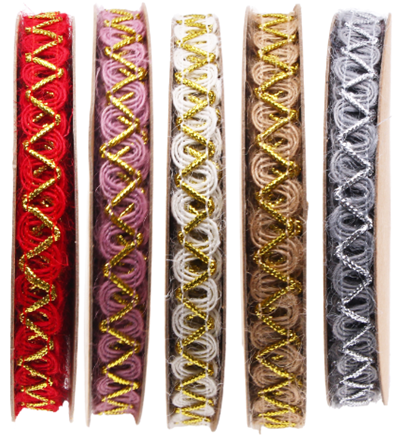 Mini Rickrack Trim ribbon with Metallic Gold Edges