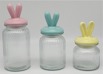 Ribbed Glass Jars with Ceramic Bunny Ear Lids