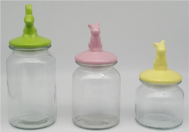 Ribbed Glass Jars with Ceramic Bunny Ear Lids