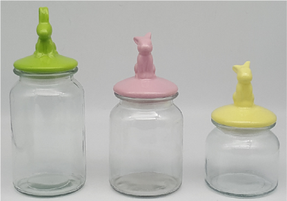 Ribbed Glass Jars with Ceramic Bunny Ear Lids
