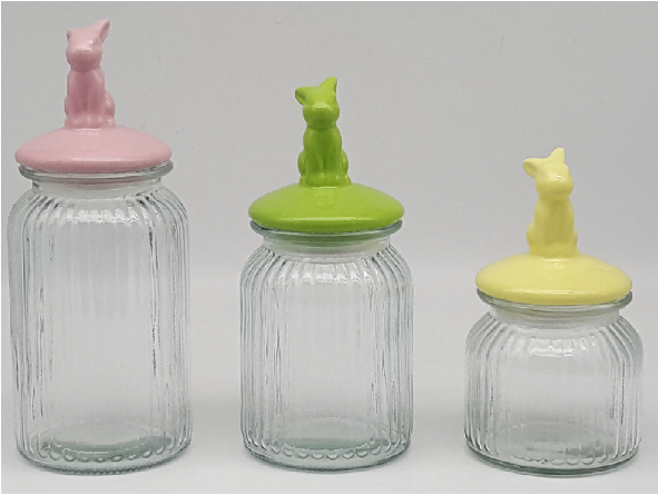 Ribbed Glass Jars with Ceramic Bunny Ear Lids