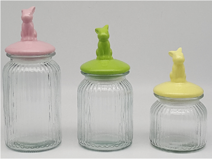 Ribbed Glass Jars with Ceramic Bunny Ear Lids